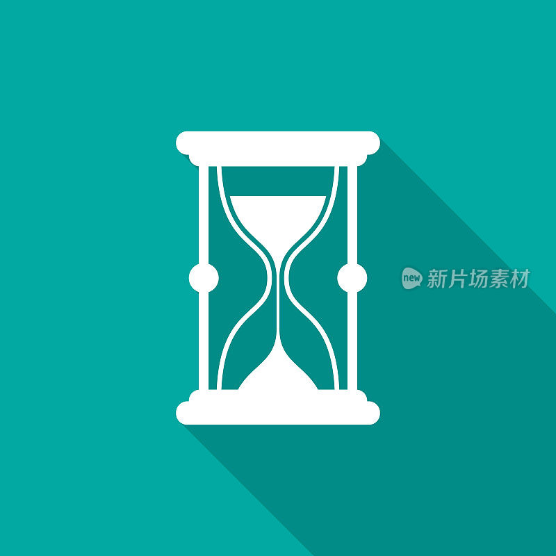 Sand watch icon with long shadow. Flat design style.